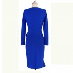 new 2017 Summer fashion style women pack hip dress blue Zipper O-neck long sleeves Ruffles Sexy Casual plus size pencil Dresses