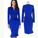 new 2017 Summer fashion style women pack hip dress blue Zipper O-neck long sleeves Ruffles Sexy Casual plus size pencil Dresses