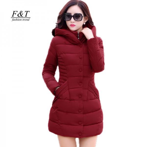 new 2017 winter hooded jacket women cotton wadded overcoat medium-long slim casual fashion parkas plus size XXXL wine red coats