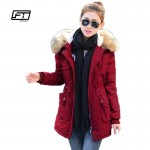 new 2017 women winter coat wadded jacket medium-long plus size 4XL Parka  fur collar thickening hood abrigos female snow wear