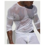 new High quality transparent gauze long sleeve T-shirt men's sexy tights Undershirt  Sexy Tops Undershirt