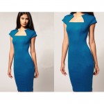 new Solid Vintage dresses women Elegant Square Neck Knee-length Rockabilly Bodycon Business Formal Pencil Dress bty527