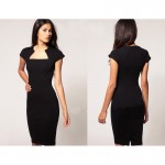 new Solid Vintage dresses women Elegant Square Neck Knee-length Rockabilly Bodycon Business Formal Pencil Dress bty527