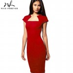 new Solid Vintage dresses women Elegant Square Neck Knee-length Rockabilly Bodycon Business Formal Pencil Dress bty527