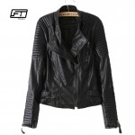 new autumn winter women PU leather jacket fashion Motorcycle coat female rivet long sleeve short design stand collar basic coat