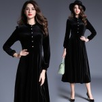 new fashion black velvet  women casual long autumn winter dress party vestidos femininos 2018 dresses