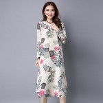 new fashion cotton linen vintage print  women casual loose long autumn dress vestidos femininos party 2017 dresses