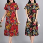 new fashion cotton linen vintage print plus size women casual loose summer dress vestidos femininos party 2017 dresses