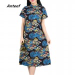 new fashion cotton linen vintage print plus size women casual loose summer dress vestidos femininos party 2017 dresses