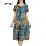 new fashion cotton linen vintage print plus size women casual loose summer dress vestidos femininos party 2017 dresses