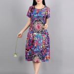 new fashion cotton linen vintage print plus size women casual loose summer dress vestidos femininos party 2017 dresses