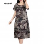 new fashion cotton linen vintage print plus size women casual loose summer dress vestidos femininos party 2017 dresses