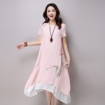 new fashion cotton linen vintage print plus size women casual summer dress vestidos femininos party 2017 dresses