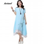 new fashion cotton linen vintage print plus size women casual summer dress vestidos femininos party 2017 dresses