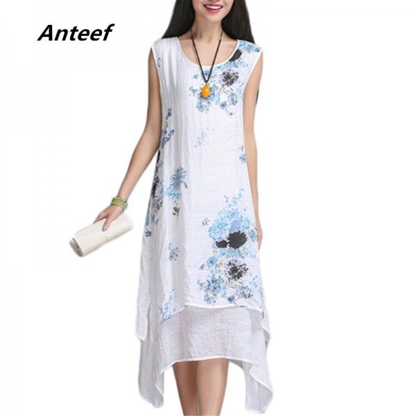 new fashion summer style cotton linen plus size vintage print women casual loose dress vestidos femininos party 2017 dresses