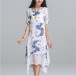 new fashion summer style cotton linen vintage print plus size women casual loose dress vestidos femininos party 2017 dresses