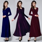 new fashion velvet plus size women casual maxi long autumn winter dress party vestidos femininos 2017 dresses