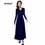 new fashion velvet plus size women casual maxi long autumn winter dress party vestidos femininos 2017 dresses