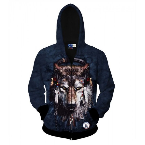 new style fashion women men 3d Animal wolf printing 3D Hooded Zipper Hoodies Sweatshirts