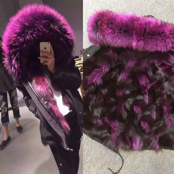 parkas for women winter outerwear 2016 new fashion natural real fox fur lined detachable parkas with natural raccoon fur collar