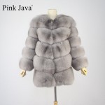 pink java QC8066  high quality women  real fox fur coat wihter warm thick fox fur jacket genuine fur  short coat long sleeves