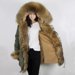 plus size 2016 new long Khaki winter jacket women outwear thick parkas natural real raccoon fur collar coat hooded pelliccia