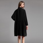 plus size pleated dress xxxxl women turn down colar long sleeve loose oversize dresses red black  spring autumn 1910LY