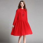 plus size pleated dress xxxxl women turn down colar long sleeve loose oversize dresses red black  spring autumn 1910LY