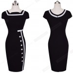 plus size summer Women Button black red  Business office Knee-length womens Pencil Bodycon bandage midi vintage Dress 742