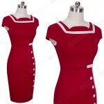 plus size summer Women Button black red  Business office Knee-length womens Pencil Bodycon bandage midi vintage Dress 742