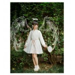 "Devil & Angel" Chinese Han Vintage Style Dress Golden Fish Flower Embroidery Lolita Cute Dress Black & White