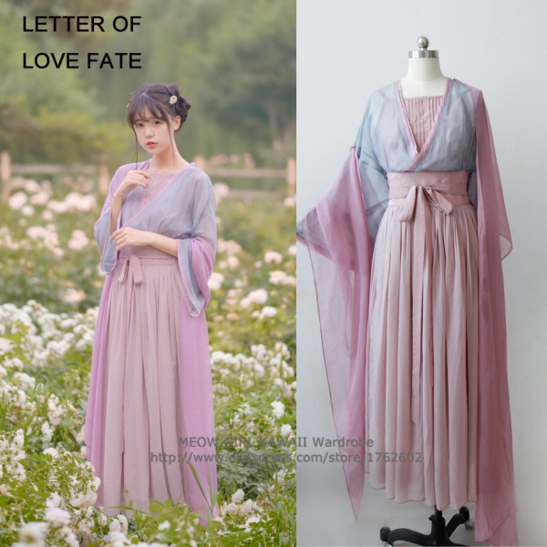 "Letter of Love Fate" 3Pcs Set Women's Chinese Style Vintage Daily Dress Fairy Kei Hanfu Long Dress Long Sleeve Spring