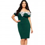 robe femme sexy women Lace Crochet Green Red Black Plus Big Size Short Sleeve Pencil Tunic Party Vestido midi work Dress 61083