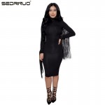 sexy club dress 2016 women autumn/winter party dresses long sleeve tassel bandage dress vestidos plus size women suede clothing