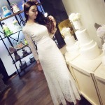 sexy package hip white black lace dress o-neck long sleeve long mermaid dress spring women trumpet dresses 1831QY