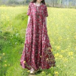 short sleeve summer beach dress 2017 small floral cotton maxi long dresses women shirt dress bohemian folk robe sommer kleid