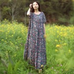 short sleeve summer beach dress 2017 small floral cotton maxi long dresses women shirt dress bohemian folk robe sommer kleid