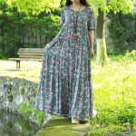 short sleeve summer beach dress 2017 small floral cotton maxi long dresses women shirt dress bohemian folk robe sommer kleid