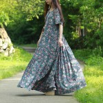 short sleeve summer beach dress 2017 small floral cotton maxi long dresses women shirt dress bohemian folk robe sommer kleid