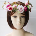 simulation penny flower wreath headband women Rattan simulation flower head festival wedding Ribbon Adjustable girl flower crown