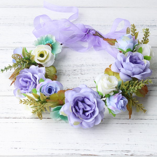 simulation penny flower wreath headband women Rattan simulation flower head festival wedding Ribbon Adjustable girl flower crown