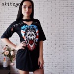 skitzyou Print t shirt Dress Punk Rock Style Summer Women Casual Mini Gray Dress Sexy Black V Neck Short Party Dresses vestidos