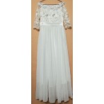 slash neck half sleeve women beading long white chiffon elegant dress fairy ladies dresses 1708LY