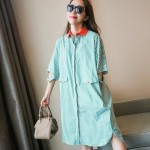 [soonyour] 2017 Spring Fashion New Plus size Hit Color Stripeurn-down Collar short sleeve Dress Big size Woman YD79403