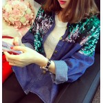 [soonyour] 2017 Spring fashion New Fund Nail Pearl Cowboy Loose Coat Short Loose Coat Jacket Sequins woman 1015A1