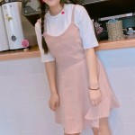 spring autumn fashion Button sweet spaghetti strap strapless puff one-piece dress for girls