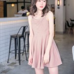 spring autumn fashion Button sweet spaghetti strap strapless puff one-piece dress for girls