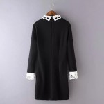 spring fashion women office black dress with white collar Casual Slim vestido vintage Long Sleeve Elegant dresses vestidos