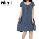 summer fashion women clothing cotton solid color plus size dresses ladies loose linen dress, comfortable casual dress RD514