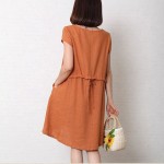 summer fashion women clothing cotton solid color plus size dresses ladies loose linen dress, comfortable casual dress RD514